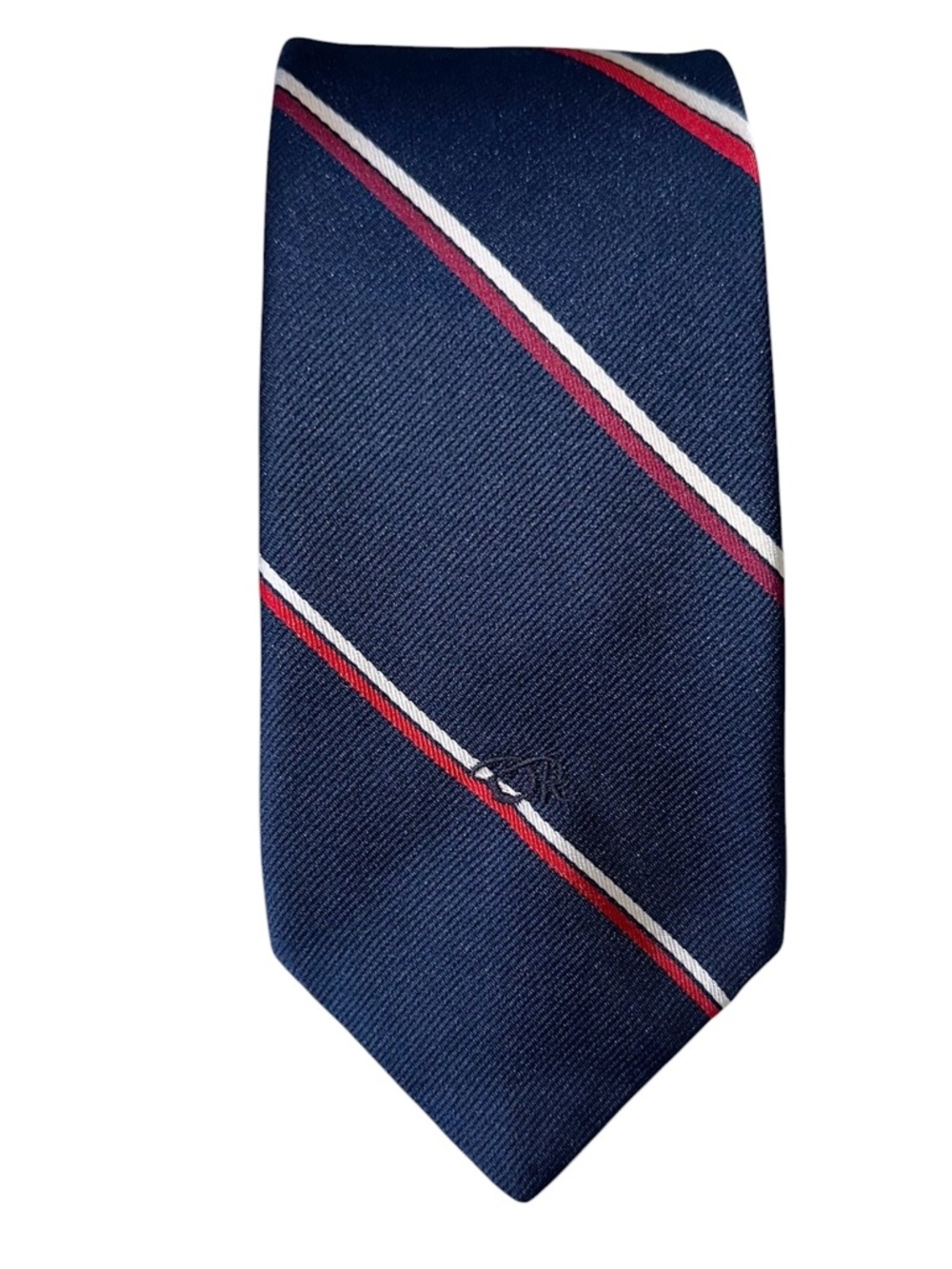 Vintage Oscar de la Renta Silk Blend Navy Regimental Red & White Stripes 57x3”